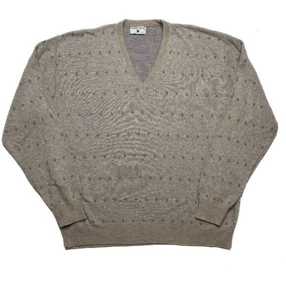 Robert Bruce Vintage V Neck Sweater Diamond Tight Knit Tan Cream Men's 2X Preppy - Picture 1 of 7